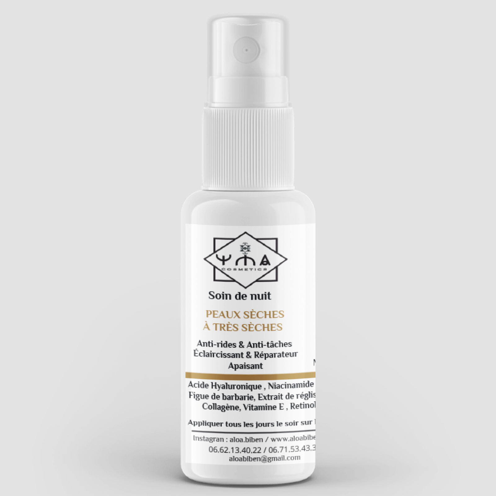 Crème de nuit hydratante intense – Acide hyaluronique + peptides